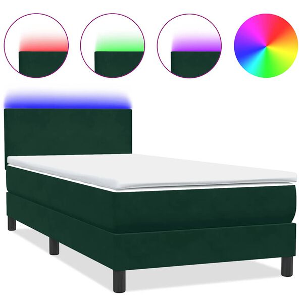 vidaXL Boxspringbett mit Matratze & LED Dunkelgr&uuml;n 90x210 cm Samt