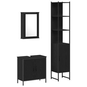 vidaXL Badezimmerm&ouml;bel-Set mit Regal 3 pcs Schwarz Holzwerkstoff