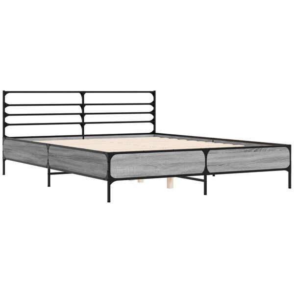 vidaXL Bettgestell Grau Sonoma 150x200 cm Holzwerkstoff und Metall