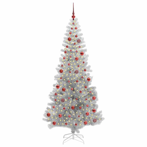 vidaXL Weihnachtsbaum mit 300 LEDs mit St&auml;nder Silber 210 cm PET