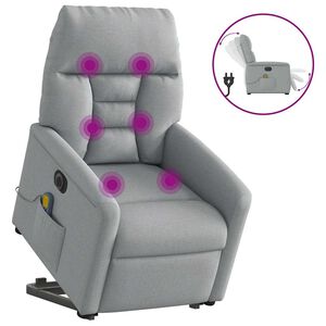 vidaXL Elektrischer Massagesessel mit Aufstehhilfe Hellgrau Stoff