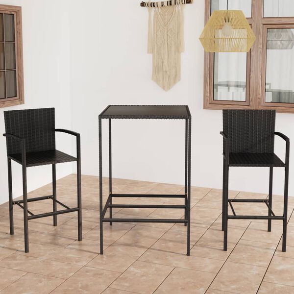 vidaXL 3-tlg. Gartenbar-Set Poly Rattan Schwarz