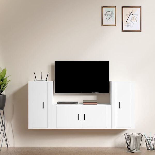 vidaXL 3-tlg. TV-Schrank-Set Wei&szlig; Holzwerkstoff