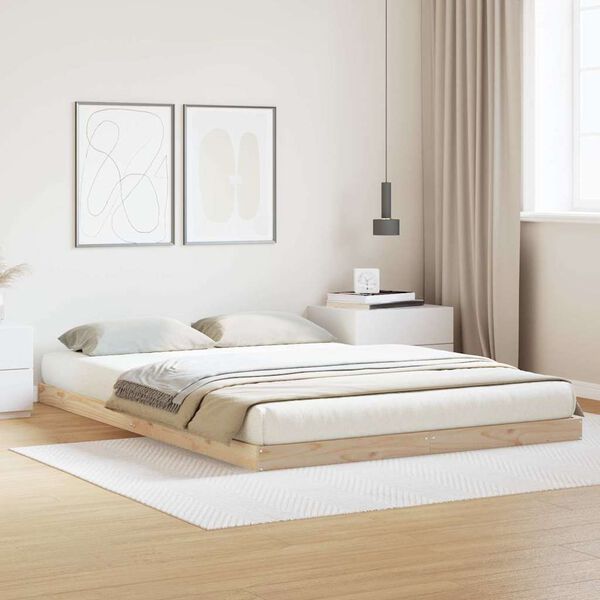 vidaXL Bodenbettrahmen Natur 213,5 x 104 x 9 cm Massives Kiefernholz