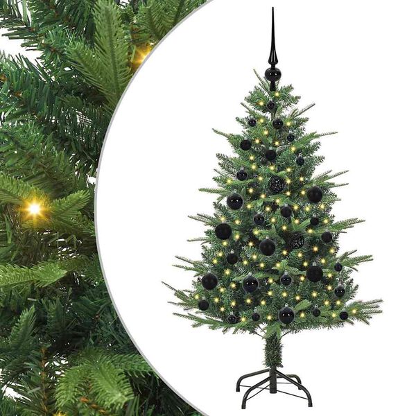 vidaXL K&uuml;nstlicher vorbeleuchteter Weihnachtsbaum mit Kugelset Gr&uuml;n