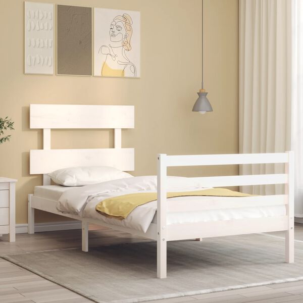 vidaXL Massivholzbett mit Kopfteil Wei&szlig; 100x200 cm