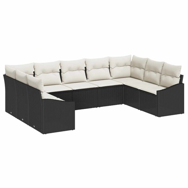 vidaXL Gartensofa-set mit Speicher 9 pcs Schwarz und Creme Poly-Rattan