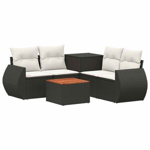vidaXL Sofa Set 6 stk. Schwarz und Cremewei&szlig; Polyrattan und Stahl
