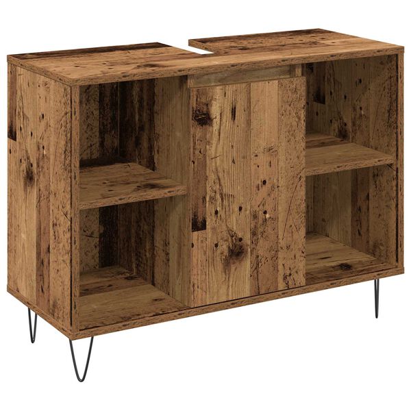vidaXL Badezimmerm&ouml;bel-Set mit Regal 3 pcs Altholz Holzwerkstoff