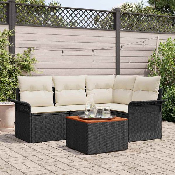 vidaXL Gartensofa-set mit Speicher 5 pcs Schwarz und Creme Poly-Rattan