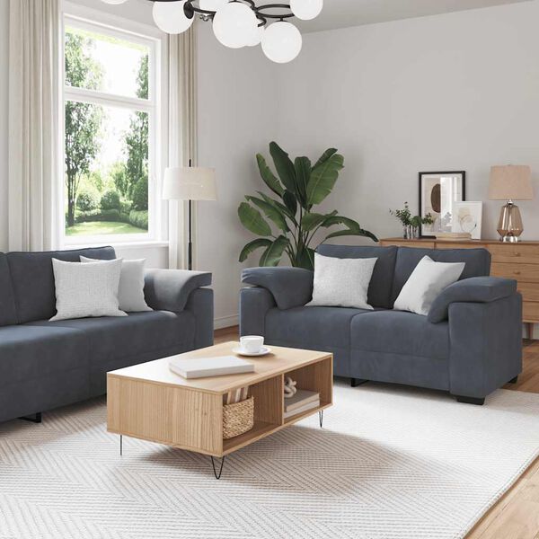 vidaXL 3-tlg. Sofagarnitur mit Kissen Dunkelgrau Samt