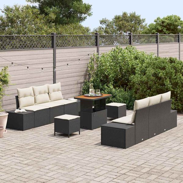 vidaXL Garten-Sofa-Set mit Kissen 9 pcs Schwarz Poly Rattan