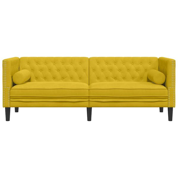 vidaXL Chesterfield-Sofa mit Nackenrollen 3-Sitzer Gelb Samt