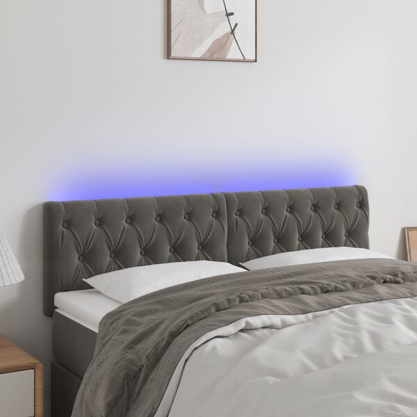 vidaXL LED Kopfteil Dunkelgrau 144x7x78/88 cm Samt