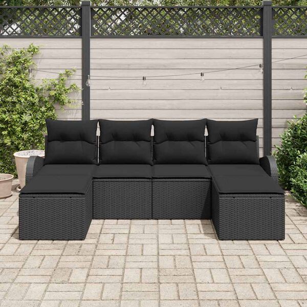vidaXL Sofa Set mit Kissen mit Speicher 6 pcs Schwarz Poly-Rattan