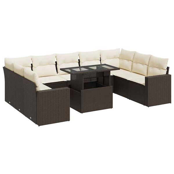 vidaXL 10-tlg. Garten-Sofagarnitur mit Kissen Braun Poly Rattan