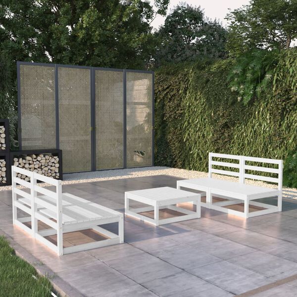 vidaXL 5-tlg. Garten-Lounge-Set Wei&szlig; Massivholz Kiefer