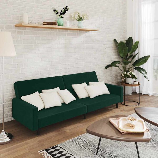 vidaXL Schlafsofa 2-Sitzer Dunkelgr&uuml;n Samt