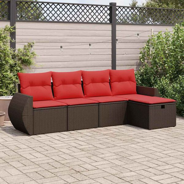 vidaXL 5-tlg. Garten-Sofagarnitur mit Kissen Braun Poly Rattan