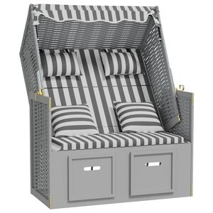vidaXL Strandkorb mit Kissen Poly Rattan und Massivholz Grau & Wei&szlig;