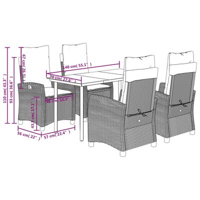 vidaXL 5-tlg. Garten-Essgruppe mit Kissen Schwarz Poly Rattan