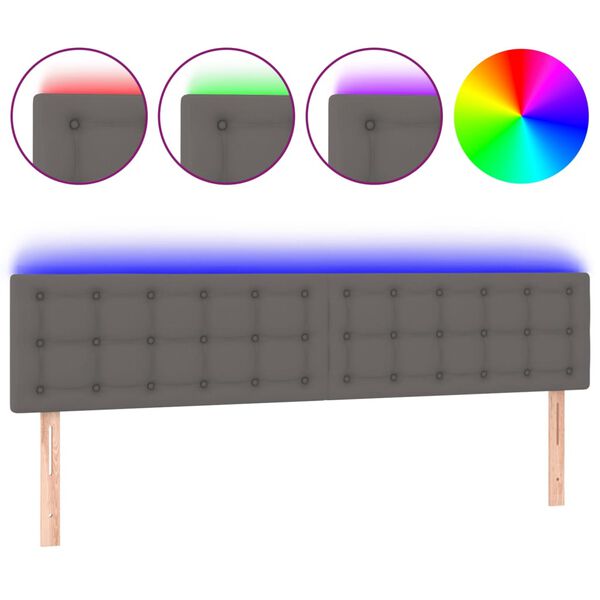 vidaXL LED Kopfteil Grau 180x5x78/88 cm Kunstleder