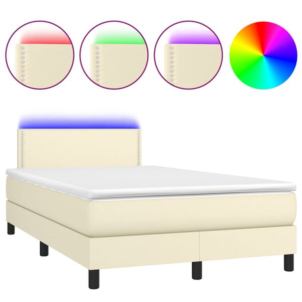 vidaXL Boxspringbett mit Matratze & LED Creme 120x200 cm Kunstleder
