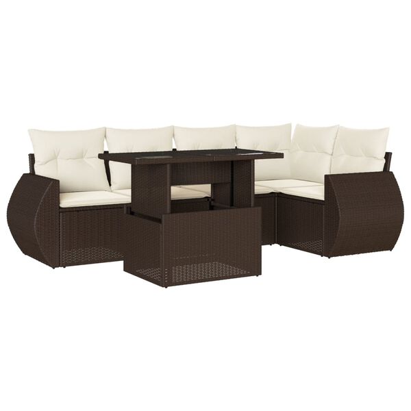 vidaXL 6-tlg. Garten-Sofagarnitur mit Kissen Braun Poly Rattan
