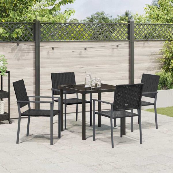 vidaXL Garten Essgruppe 5 pcs Schwarz PE-Rattan