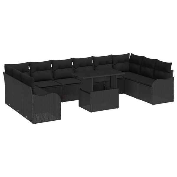 vidaXL Garten-Sofa-Set mit Kissen 11 pcs Schwarz Poly Rattan