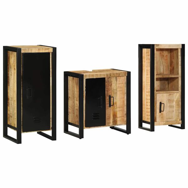 vidaXL Badezimmerm&ouml;bel Set mit Regal 3 pcs Braun Massivholz Mango