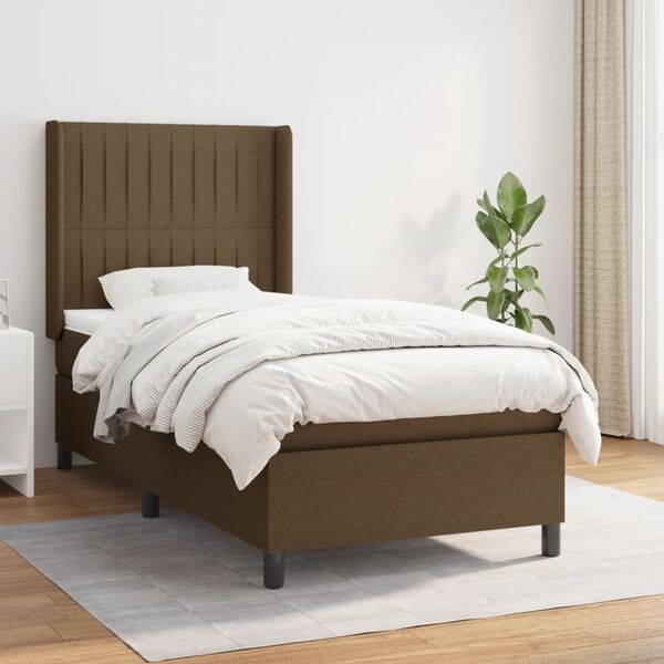 vidaXL Boxspringbett mit Matratze Dunkelbraun 90x190 cm Stoff