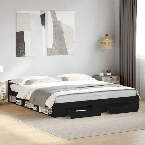 vidaXL Bettgestell mit Schubladen Schwarz 180x200 cm Holzwerkstoff