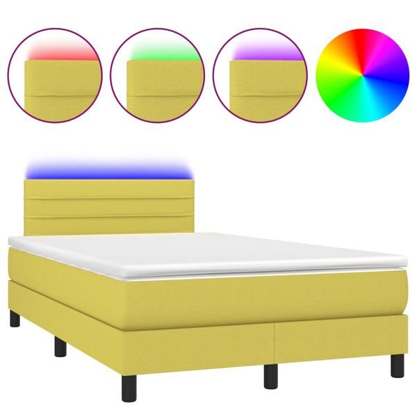 vidaXL Boxspringbett mit Matratze & LED Gr&uuml;n 120x200 cm Stoff