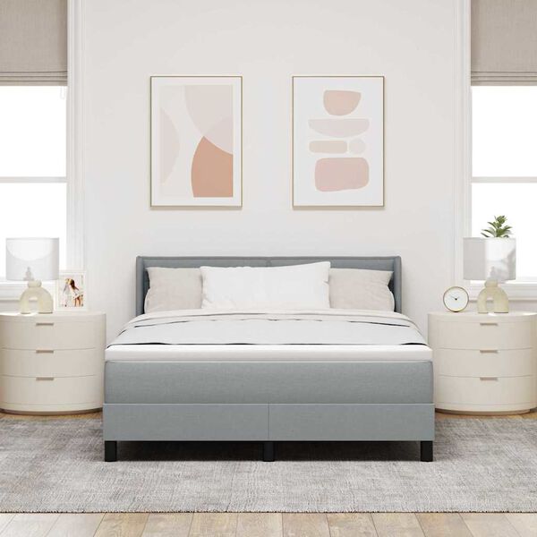 vidaXL Boxspringbett mit Matratze Hellgrau 200 x 140 cm Polyester