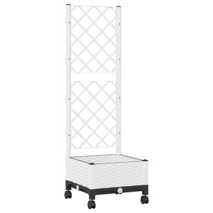 vidaXL Pflanzk&uuml;bel mit Spalier und R&auml;dern Wei&szlig; 40 x 40 x 131,5 cm PP