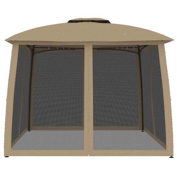 vidaXL Pavillon mit Doppeldach & Netzwänden Taupe 2,93x2,93 m Stahl