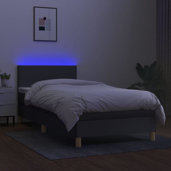 vidaXL Boxspringbett mit Matratze & LED Dunkelgrau 80x200 cm Stoff
