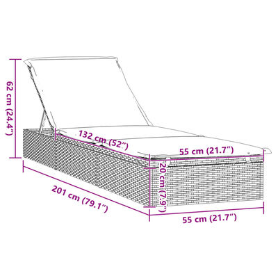 vidaXL Sonnenliege 1 Stk. mit Tisch Grau Poly Rattan