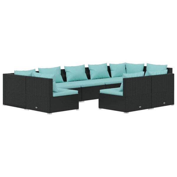 vidaXL 9-tlg. Garten-Lounge-Set mit Kissen Schwarz Poly Rattan
