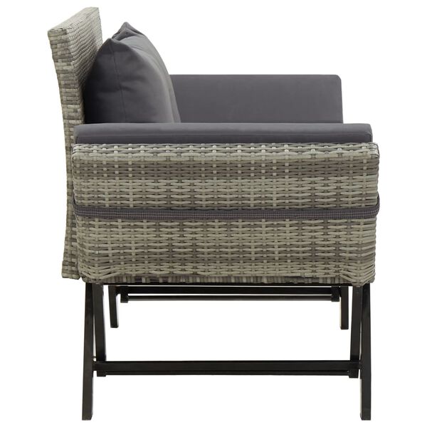 vidaXL Gartenbank mit Auflagen 176 cm Grau Poly Rattan