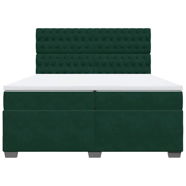 vidaXL Boxspringbett mit Matratze Dunkelgr&uuml;n 200x200 cm Samt