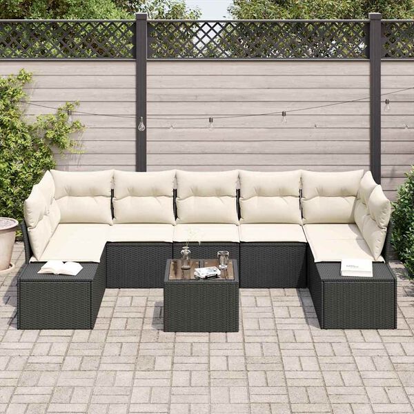 vidaXL Gartensofa-set mit Kissen 8 pcs Schwarz und Creme Poly-Rattan