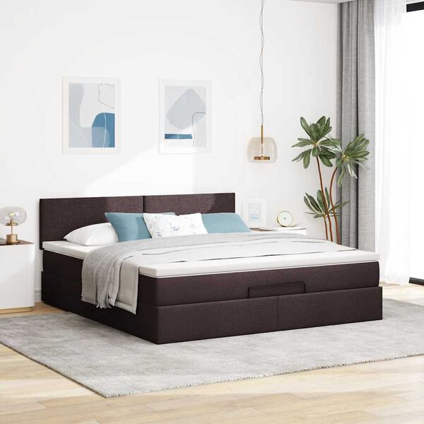 vidaXL Ottoman-Bett mit Matratze Dunkelbraun 180x200 cm Stoff