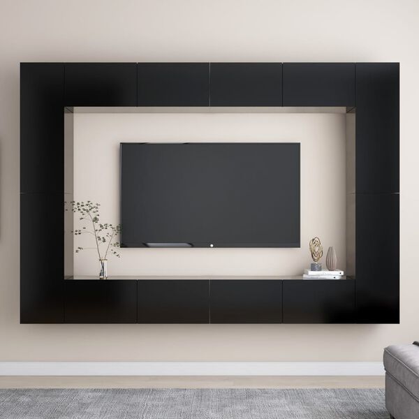 vidaXL 8-tlg. TV-Schrank-Set Schwarz Holzwerkstoff