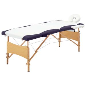 vidaXL Massageliege Klappbar 2-Zonen mit Holzgestell Wei&szlig; und Lila