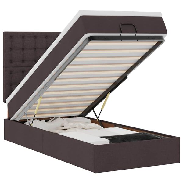 vidaXL Ottoman-Bett mit Matratze & LEDs Dunkelbraun 100x200 cm Stoff
