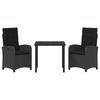 vidaXL Garten Essgruppe mit Kissen 3 pcs Schwarz Poly-Rattan
