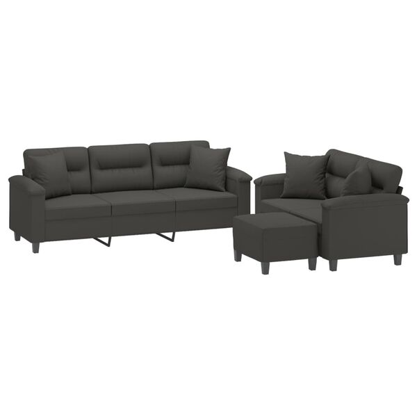 vidaXL 3-tlg. Sofagarnitur mit Kissen Dunkelgrau Mikrofasergewebe
