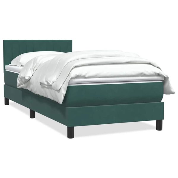 vidaXL Boxspringbett mit Matratze Dunkelgr&uuml;n 90x210 cm Samt